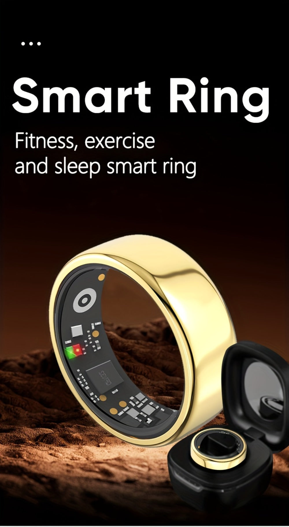 R18 Smart Ring Activity Tracker with 20+ Workout Modes – Sleep & Stress Monitor, Heart Rate, iPhone & Android Compatible, USB Charging, Silvery Black Golden (Size 7-13) Fitness Gift for Men Women