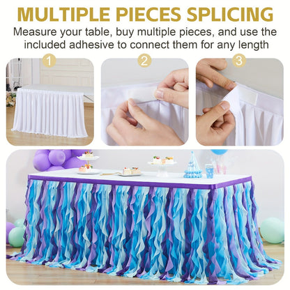 Six-Foot Curly-Willow Tulle Table Skirt with Twelve Color Options and Pictured Attachment Strips