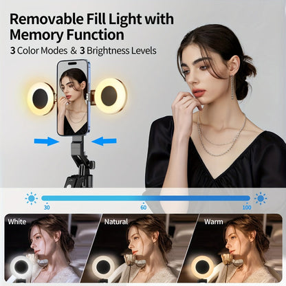 AI Face Tracking Vlogging Kit All-in-One with 70.9 Inch Tripod, LED Fill Light & Microphone – 360° Auto Tracking Content Creator Bundle for TikTok YouTube Instagram, iPhone & Android Compatible
