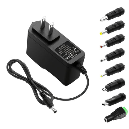 Fixed 5V 2A 10W AC/DC Power Adapter with Eight Tips, Type-C, Micro-USB and Barrel Connectors