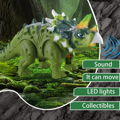 Walking Triceratops Dinosaur Toy with Roaring Sound, LED Lights and Green, Gray or Two-Piece Options