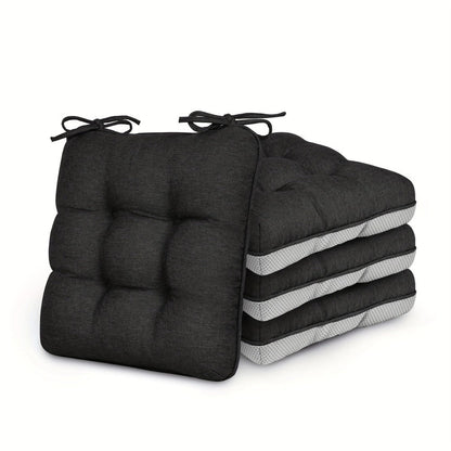 Tufted Chair Cushion Sets in 4- or 8-Piece Options with M/L Sizes, Tie Straps and 12 Color Choices