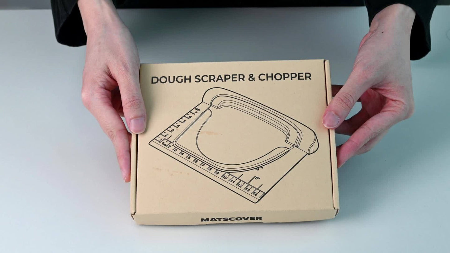 Two-Piece Dough Scraper Set with Metal Bench Cutter, Measurement Guide and Blue or Grey Bowl Scraper