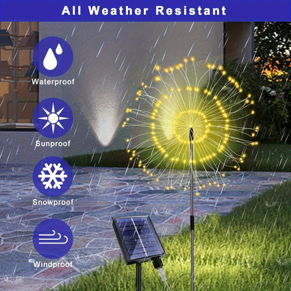 Solar Garden Lights Firework Stakes with 240-640 LEDs, 8 Modes, 4/8 Packs and Three Light Colors