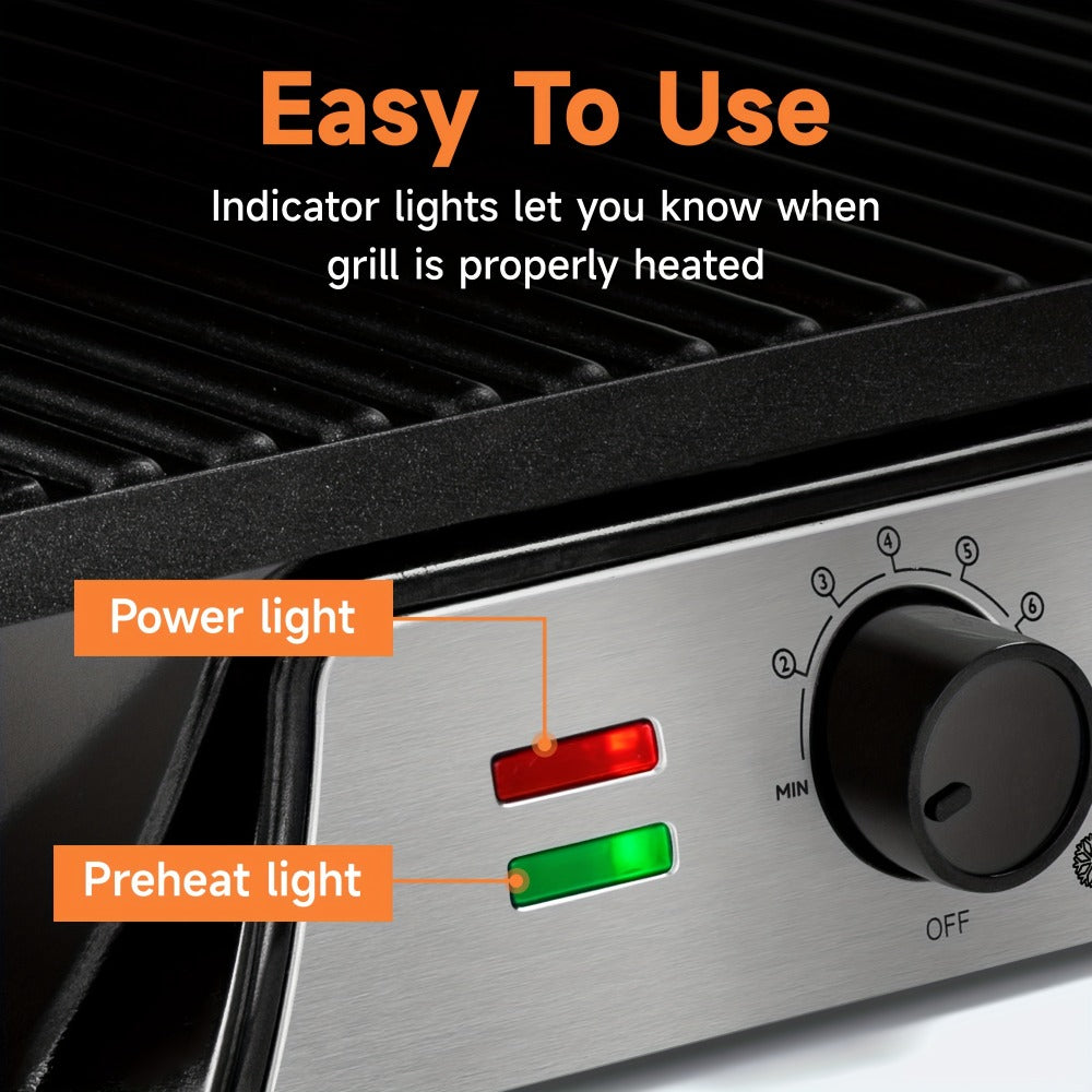 Panini Press Grill 3-in-1 Electric Indoor Grill with Non-Stick Plates - 180° Flat Grill Sandwich Maker with Floating Hinge Grease Tray Temperature Control, Compact Countertop Grill for Home Dorm Office