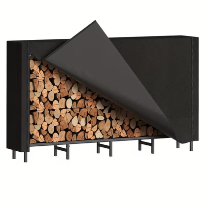 Firewood Rack Heavy Duty Adjustable — Outdoor & Indoor Log Holder with Cover, A-Frame Steel Wood Storage Stand for Fireplace, Patio, Cabin