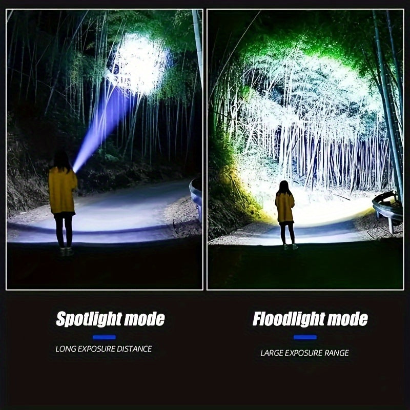 Flashlight Extra-Large Zoomable Torch with Five Modes, COB Tail Light and USB Power-Bank Output