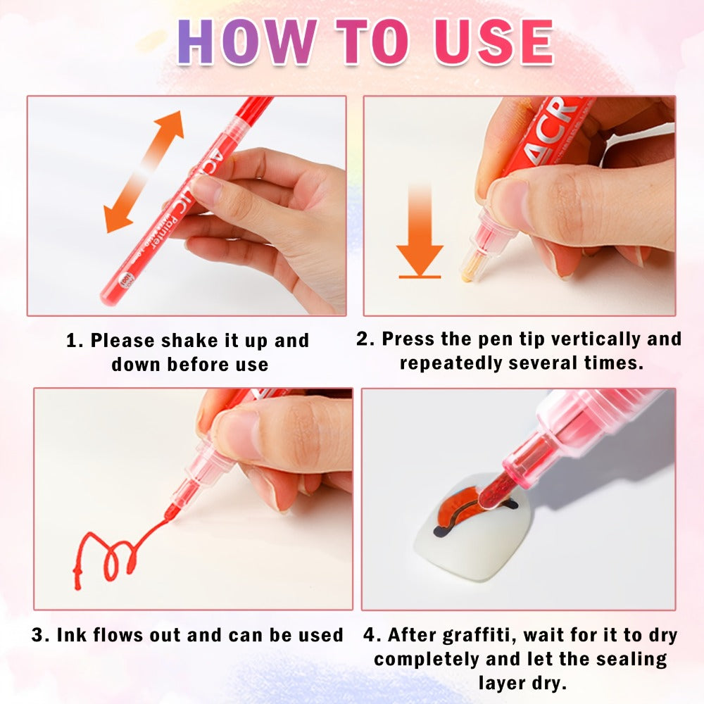 Nail Art Pens 36-Color Acrylic Paint Marker Set with Fine-Liner Tips and Pump-to-Prime Pen Bodies
