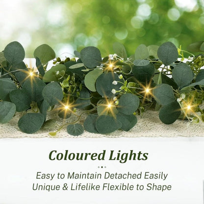 Lighted Eucalyptus Wreath Garland 6FT LED 2 Pack - Artificial Green Vine with Lights for Wedding Centerpiece
