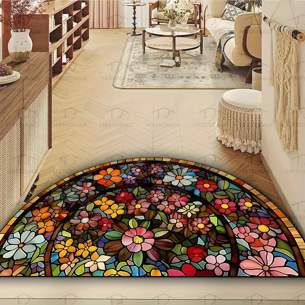 Semicircle Mandala Door Mat in Four Protected Sizes from 15.75 x 23.62 to 31.50 x 47.24 Inches