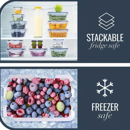 Stackable Food Storage Containers with Lids - Microwave and Freezer Safe Leak Proof Plastic Boxes for Fruits Vegetables and Leftovers, Heavy Duty Reusable Meal Prep Containers for Kitchen Pantry Organization, Available in 24, 48 and 50 Piece Sets