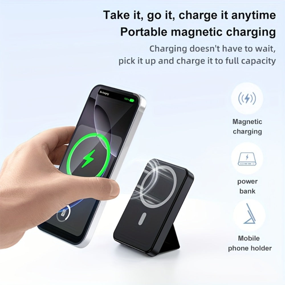 10000mAh Magnetic Power Bank with Folding Kickstand, Percentage Display and Multiple Charging Ports