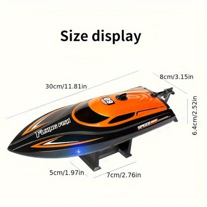 RC Speedboat 30KM/H with LED Night Navigation Lights – 2.4GHz High Speed Remote Control Boat Anti-Capsizing Water Cooling System Pool Lake RC Toy for Kids Adults, Best Birthday Summer Gift