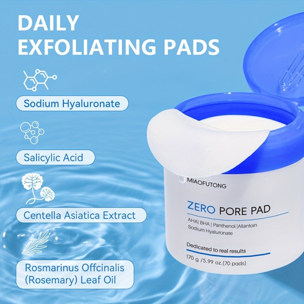 Exfoliating Cleansing Pads with Hyaluronic Acid & Rose Water 70 Count - Dual-Texture Deep Pore Cleansing Moisturizing Wipes Camellia Extract All Skin Types Women Daily Skincare