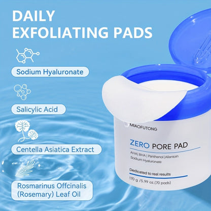 Exfoliating Cleansing Pads with Hyaluronic Acid & Rose Water 70 Count - Dual-Texture Deep Pore Cleansing Moisturizing Wipes Camellia Extract All Skin Types Women Daily Skincare