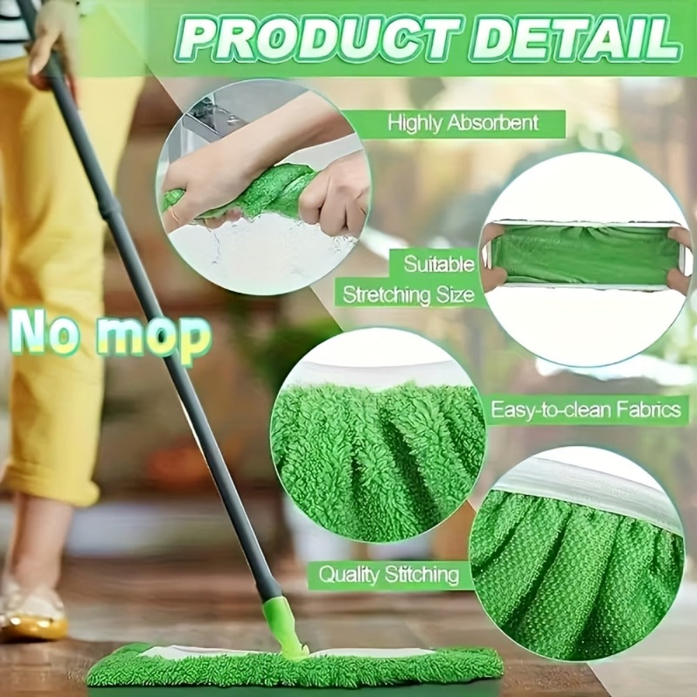 Fifteen-Piece Green Microfiber Mop Pad Set with Reusable Stretch-Cover Design for Flat Mop Heads