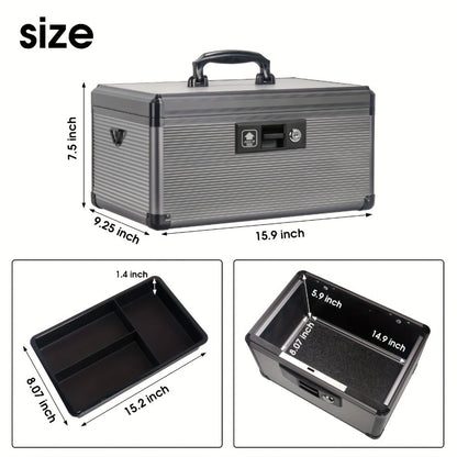 Aluminum Alloy Lockable Medicine Box – Double Layer Large Capacity Storage Box with Key Lock, Handle & Tray for Medicines, Documents & Valuables, 10"/12"/14"/16" Home Security Box