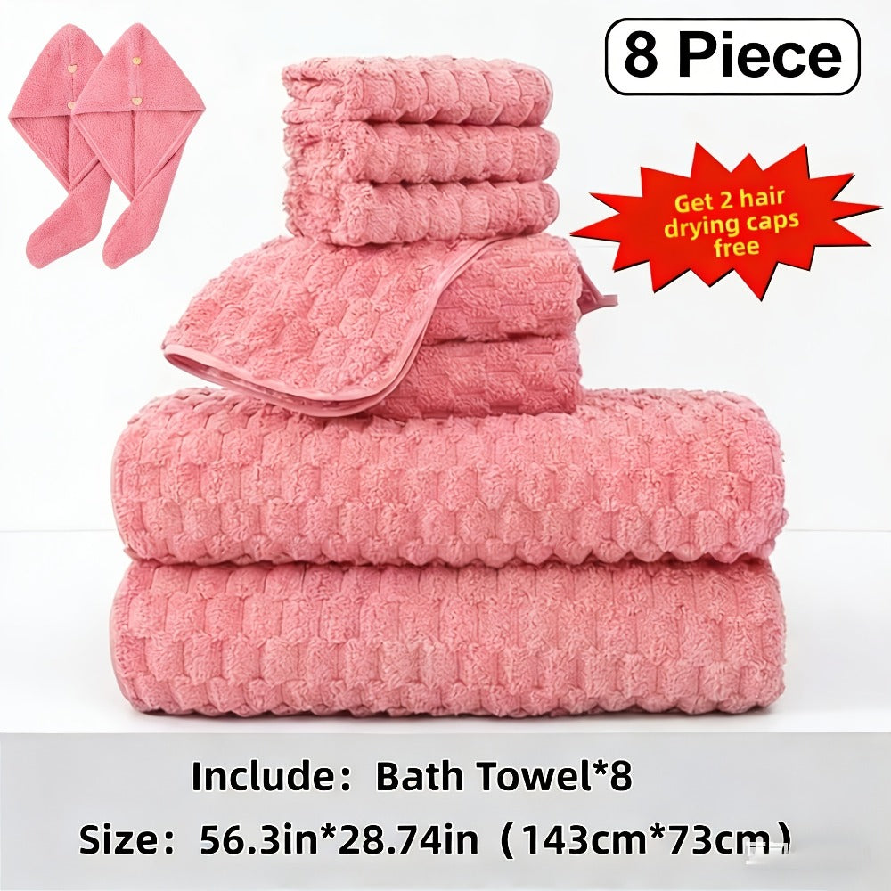 Towel Set 4 or 8 Piece Microfiber Collection with Hair-Drying Cap Options in Four Colors for Home and Guest Use