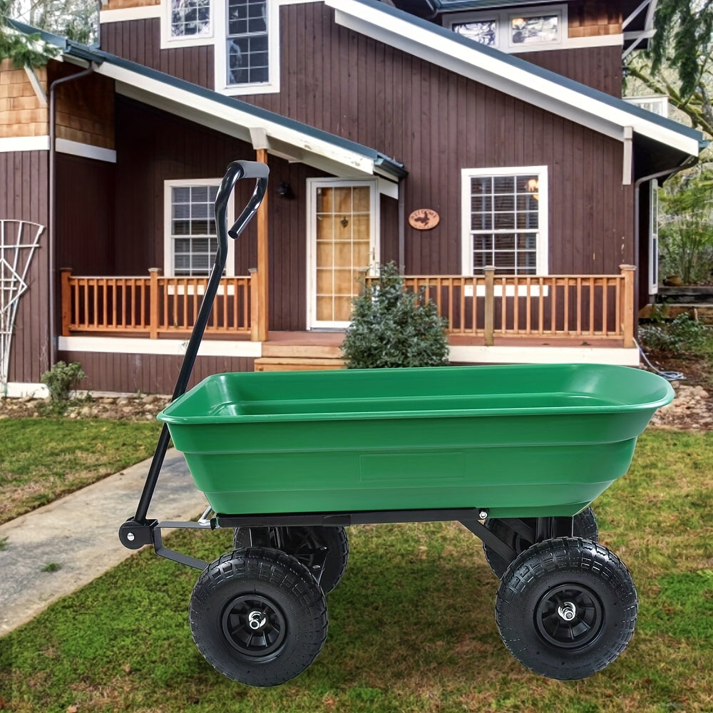 Garden Cart Heavy Duty Steel Yard Wagon 220 Lb Capacity Dump Cart with 10 Inch Pneumatic Tires All Terrain Utility Cart for Lawn Farm Gardening Green