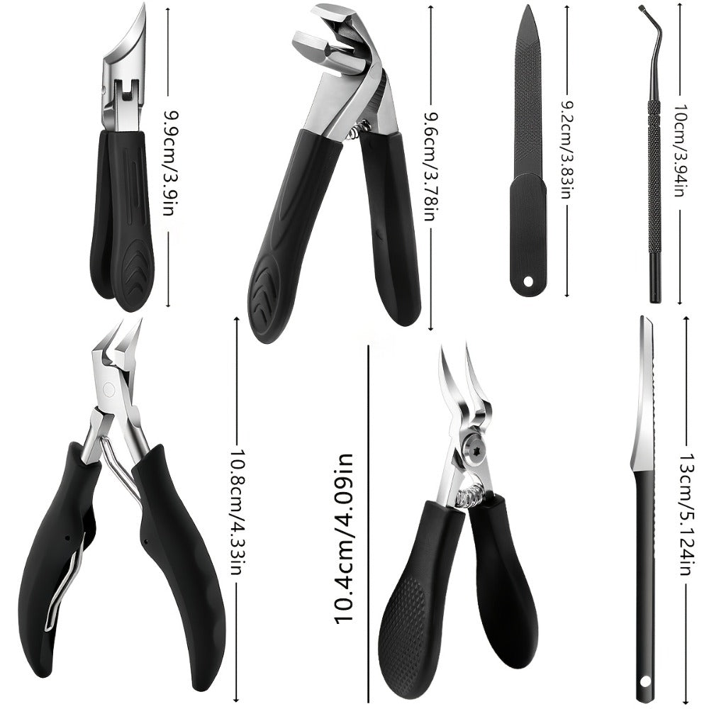 Seven-Piece Wide-Jaw Toenail Clipper Set with Stainless Steel Pedicure Tools for Home Nail Care