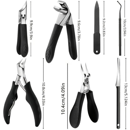 Seven-Piece Wide-Jaw Toenail Clipper Set with Stainless Steel Pedicure Tools for Home Nail Care