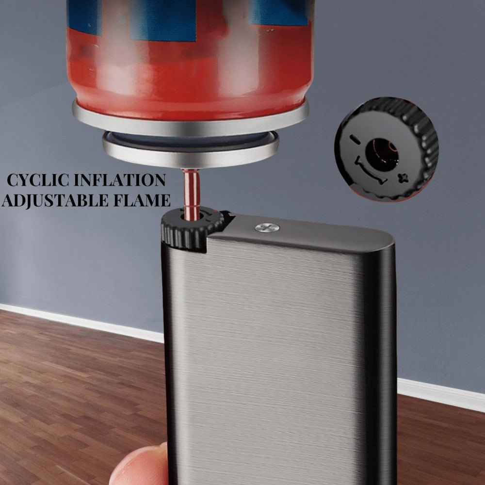 Rocker-Arm Torch Lighter with Straight Flame Outlet and Brushed Silver-Tone Metal Body Design