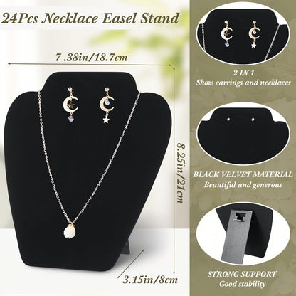 24-Piece Jewelry Display Easel Set with Black Velvet-Labeled Panels, Graduated Sizes and Folding Supports