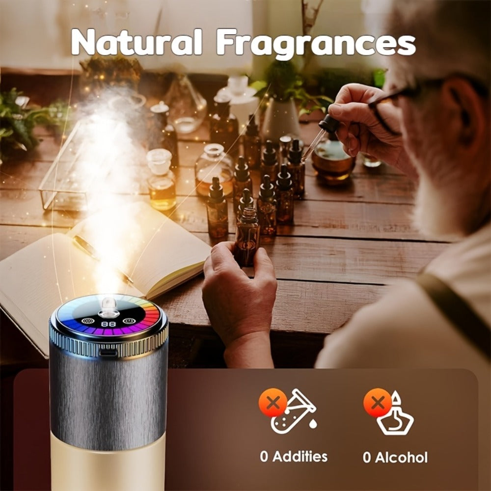 Car Aromatherapy Diffuser with Dynamic Light Show & Starry Sky Mode – Adjustable Scent Intensity, USB Rechargeable, Eliminates Odors, Gardenia, Lavender, Marine & Cologne Scents