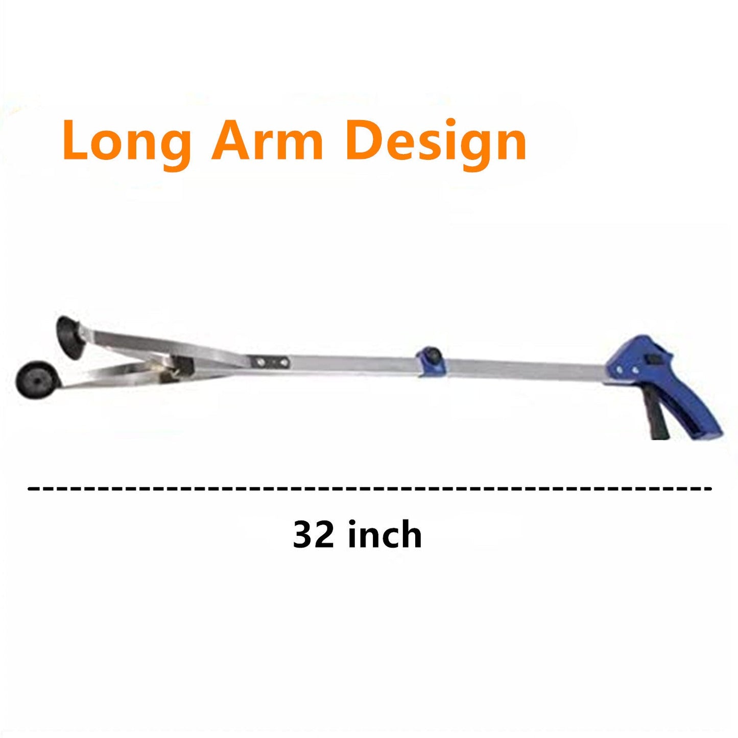 Reacher Grabber Tool 32-Inch Foldable 2-Pack - Aluminum Alloy Extender with Rubber Suction Cup Grippers, Safety Lock & Ergonomic Pistol Handle for Home, Garden and Outdoor Use
