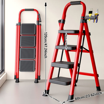 Folding Step Ladder 3 5 Step Steel Anti-Slip Wide Treads Handrail Safety Lock Portable for Home Cooking, Dining and Outdoor Meals