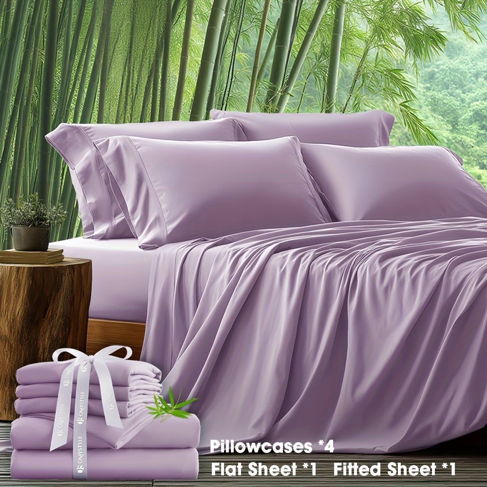 Bamboo Blend Bed Sheet Set 6pcs – Flat Sheet, Fitted Sheet & 4 Pillowcases, Ultra Soft Lyocell Viscose Breathable Bedding for Hot Sleepers, Deep Pocket Twin Full Queen King, 11 Colors