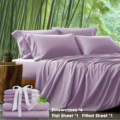 Bamboo Blend Bed Sheet Set 6pcs – Flat Sheet, Fitted Sheet & 4 Pillowcases, Ultra Soft Lyocell Viscose Breathable Bedding for Hot Sleepers, Deep Pocket Twin Full Queen King, 11 Colors