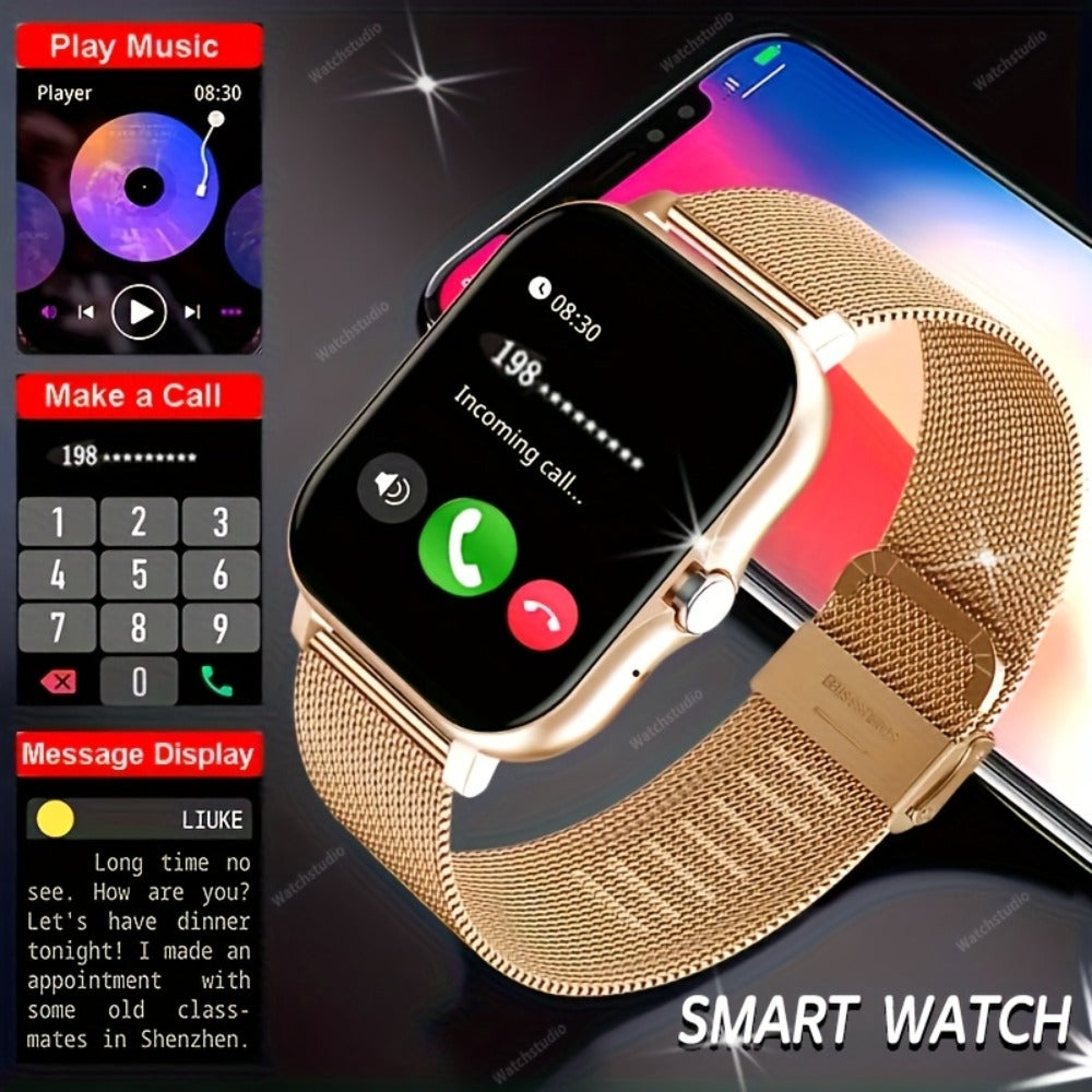 Smartwatch Gift with Metal Strap, Wireless Calling, Music Player and App Alerts in Four Colors