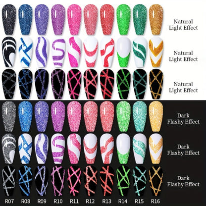 Gel Nail Polish Nine-Piece Reflective Glitter Line Set, 5ml Each for Stripes and Graffiti Nail Art
