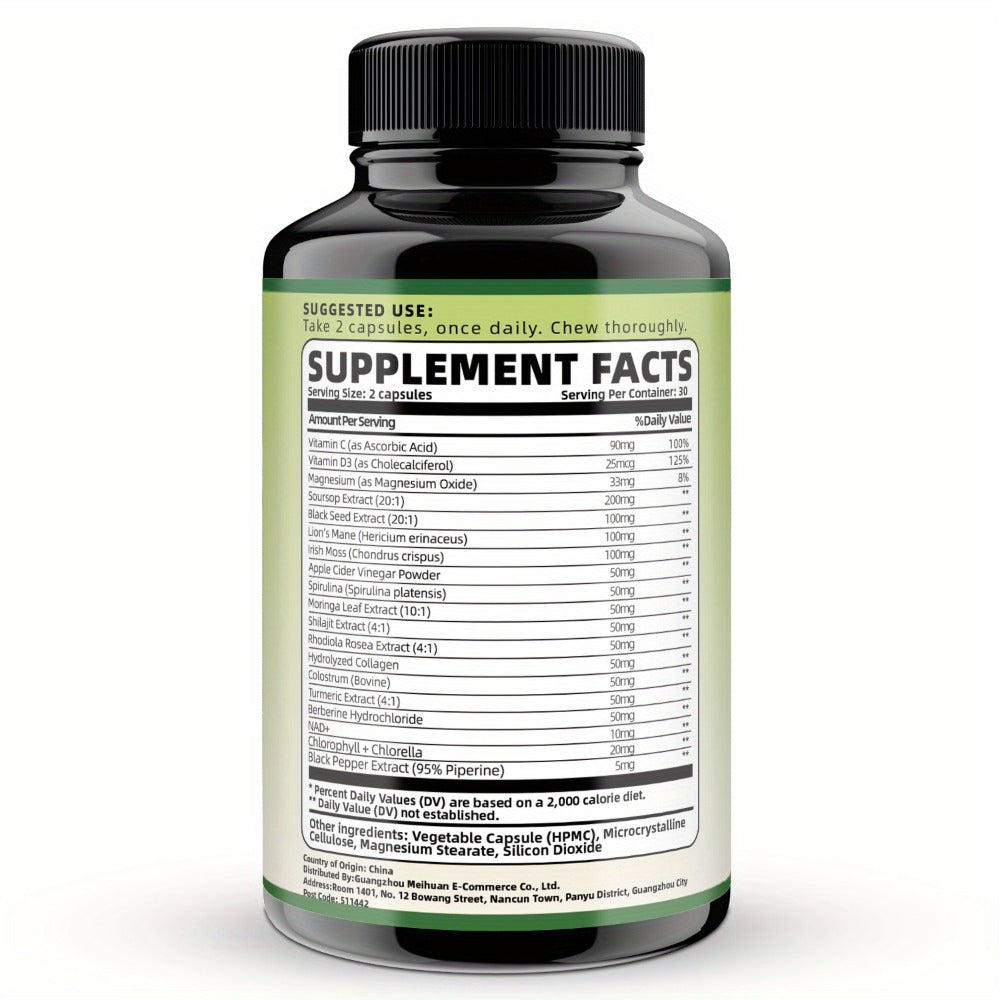 Herbal Supplement with CLEI Label, Soursop Graviola 24-in-1 Capsules, 60 Count, One or Two Bottles