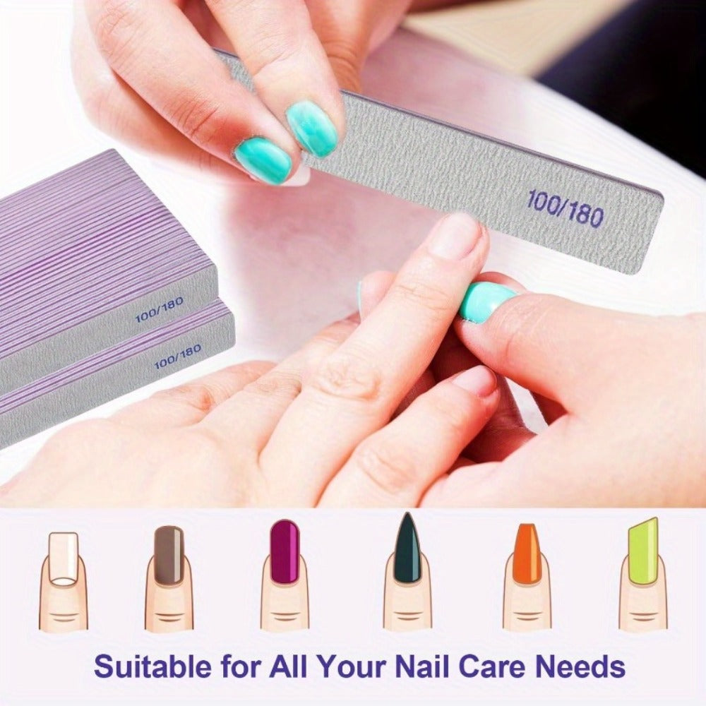 50-Piece Rectangular Nail File Set with 100/180 Grit Double-Sided Emery Boards for Manicure Use