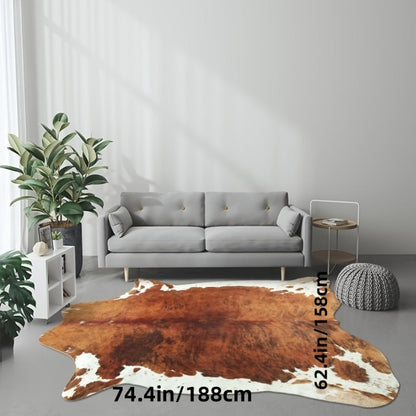 Area Rug Faux Cowhide Brown Western Print with Suede Backing in Three Colors and Two Sizes