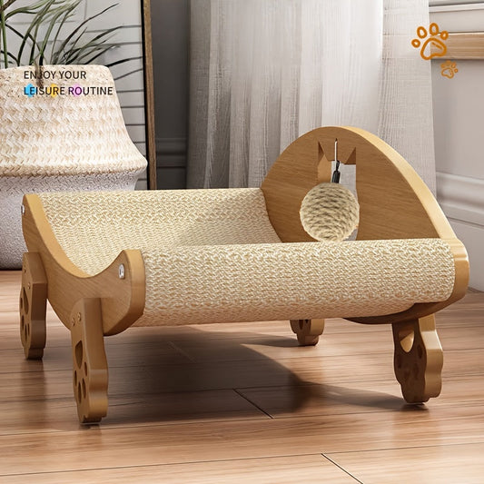 Sisal Cat Scratching Board with Pet Herb Toy Durable Claw-Friendly Sofa Indoor Cat Scratching Bed Swing Cradle Chair Natural