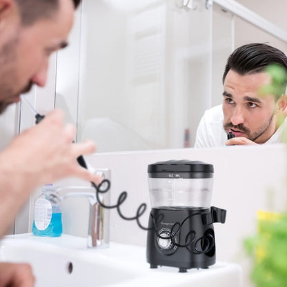 600 ml Desktop Water Flosser in Black with 10 Pressure Levels, Eight Nozzles and Large Tank