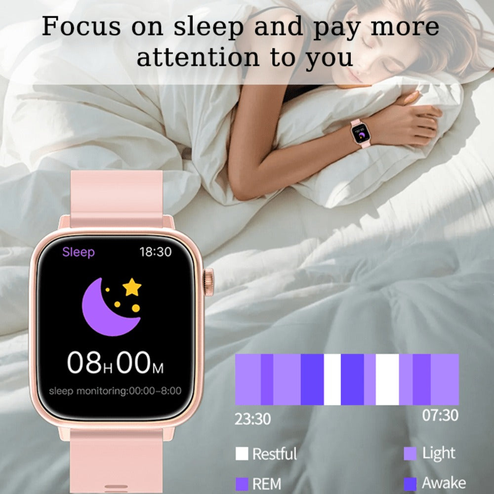 IP68 Waterproof Swimming Smartwatch Bluetooth Calling HD Display Music Control Sleep Health Monitor Long Battery Multi-Sport Modes iOS Android Compatible – Jet Black Blush Pink Silver Round