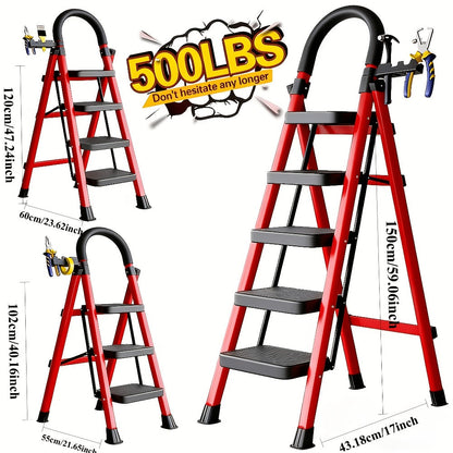 Folding Step Stool Ladder 500lbs Heavy Duty Steel with Anti-Slip Wide Treads & Handrails – Safety Lock, Portable Multi-Step Ladder for Home, Kitchen & Outdoor Use, Mini / Medium / Large