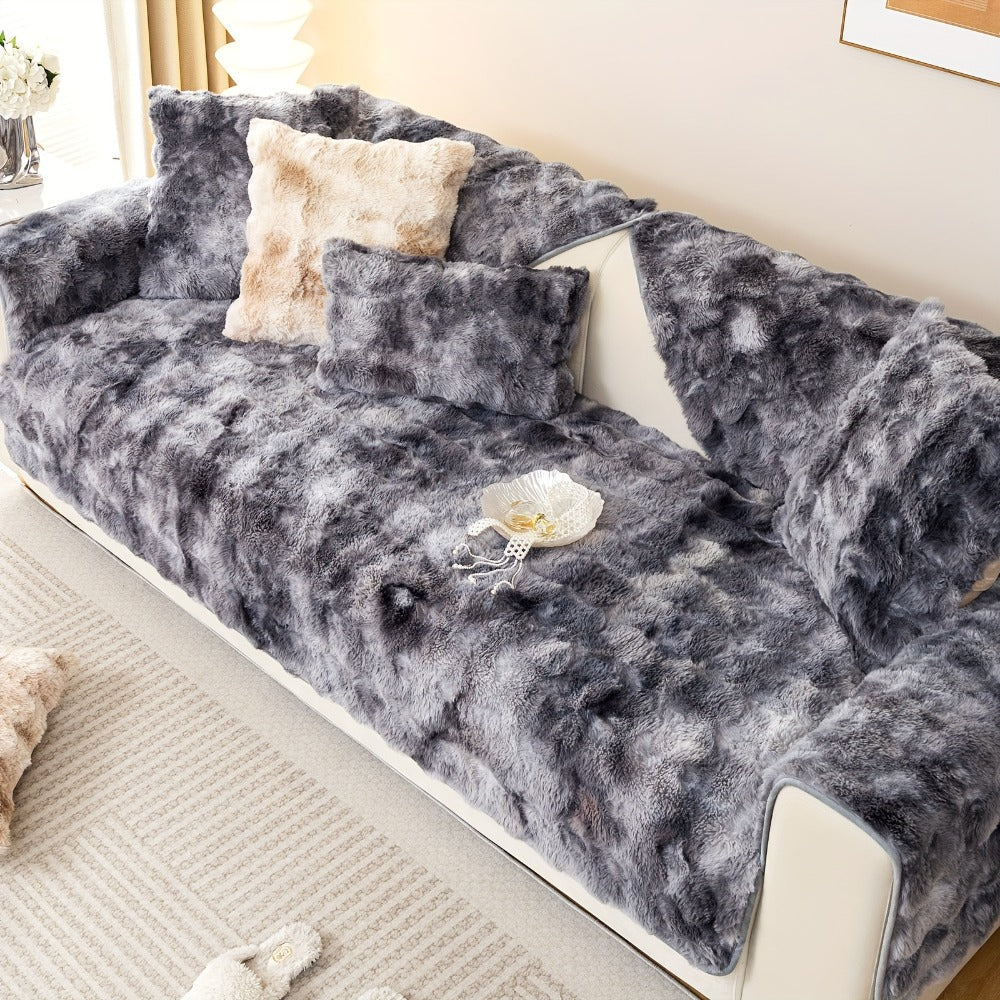 Sofa Cover, Faux-Lamb Plush Gradient Couch Pad in Five Colors with Armchair, Backrest and Seat Sizes