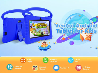 Kids Tablet 7 Inch with Android, 2GB RAM, 16GB or 32GB Built-In Storage, Parental Controls and Silicone Case