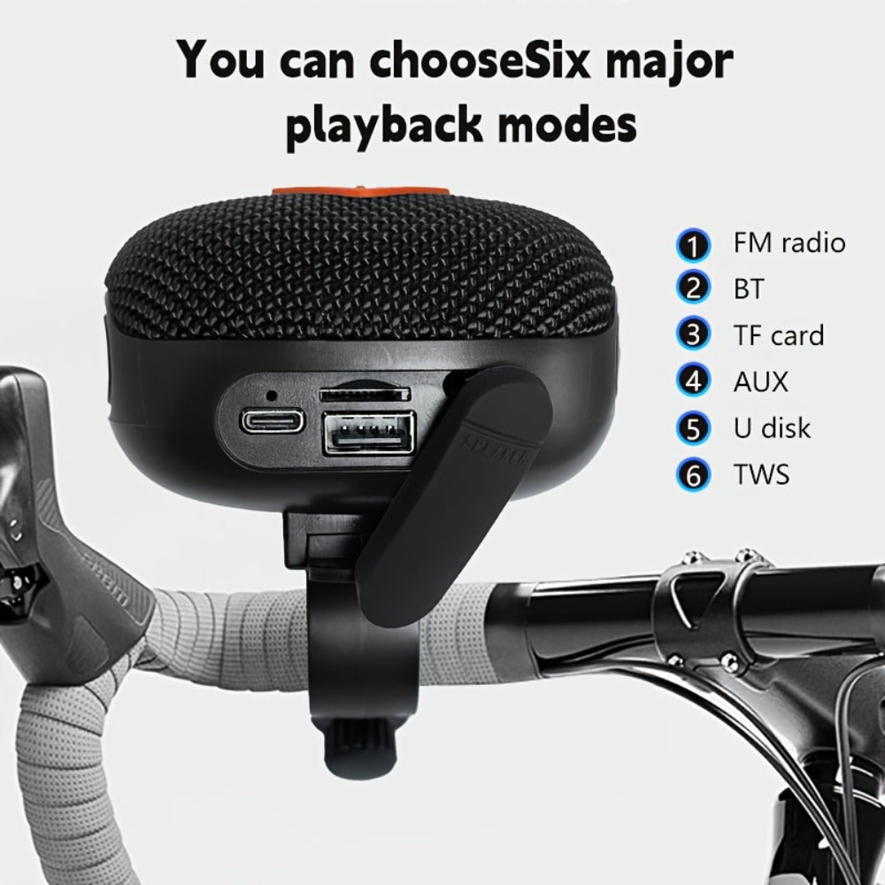 Bluetooth Bike Speaker, IPX5 Handlebar Speaker with Battery, FM, TF, AUX, TWS & Hands-Free Calls