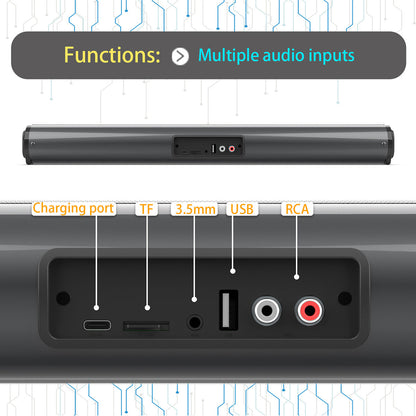 Detachable 21.65-Inch TV Soundbar with TF, AUX, USB and RCA Inputs, FM Radio and Black Finish