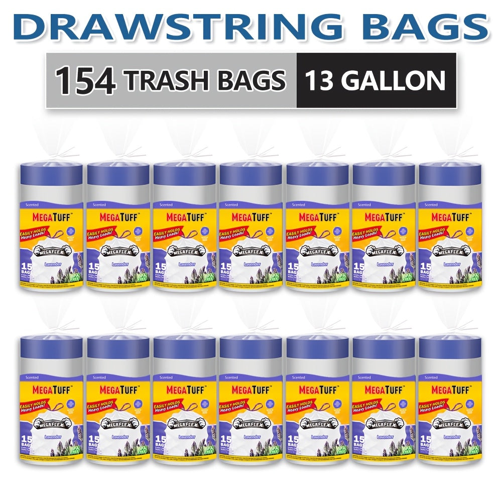 Drawstring Trash Bags with Odor Eliminator Technology – Lemon Mint Scent, Puncture & Tear Resistant, 30 Gal (90 Bags) or 13 Gal (154 Bags) Kitchen Garbage Bags