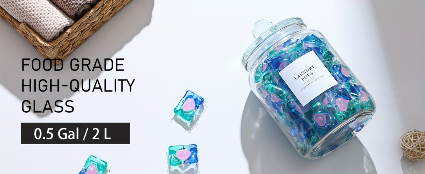 Wide-Mouth Glass Storage Canisters with Lids, Labels and Spoons in Five Pack Configurations