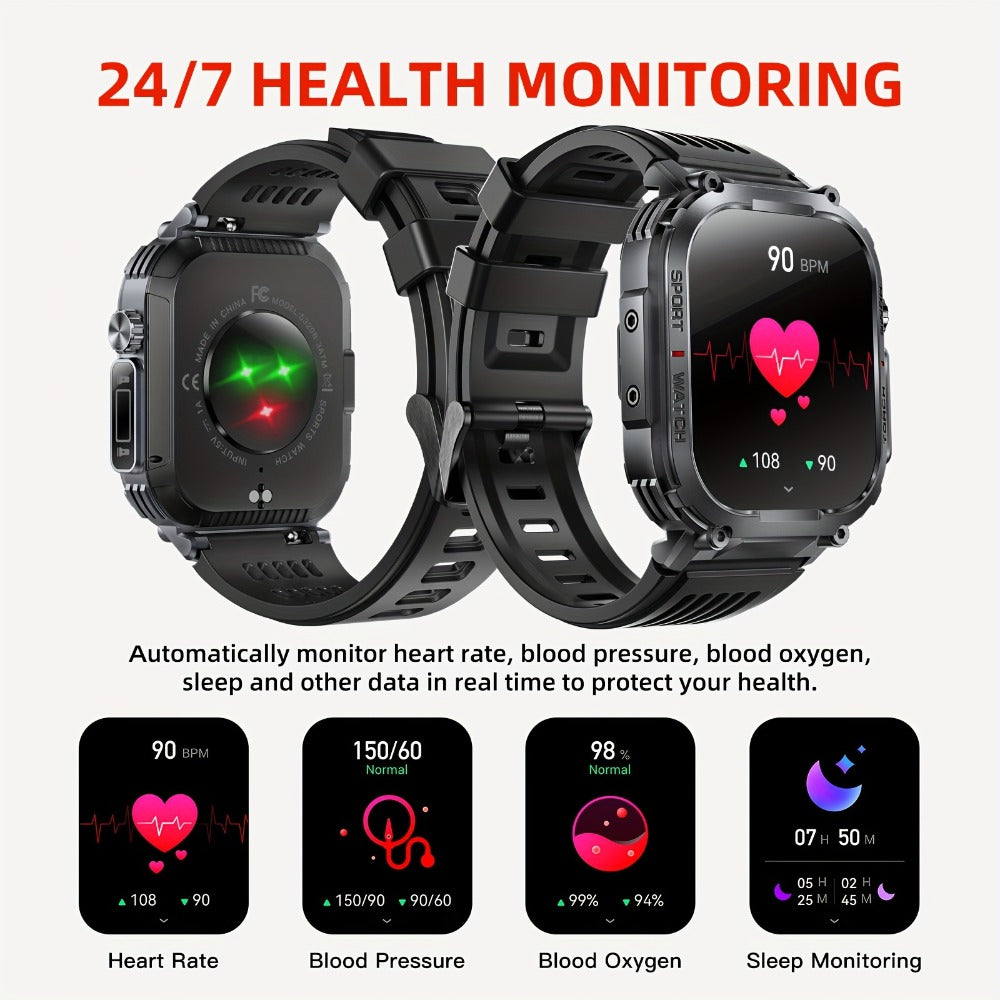 Smartwatch for Men 2.02 Inch with LED Flashlight, Wireless Calling and Activity Tracking for Outdoor Use