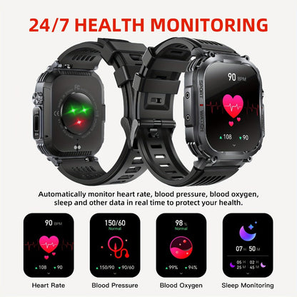 Smartwatch for Men 2.02 Inch with LED Flashlight, Wireless Calling and Activity Tracking for Outdoor Use