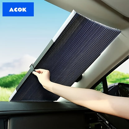 Retractable Windshield Sunshade Aluminum | Auto Fold UV Resistant Heat Insulation, Buckle Stick Install, Front Window Sun Shade Curtain for Car SUV Truck